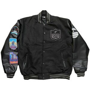 Black Commanders Varsity Jacket with Leather Sleeves Size 4XL.